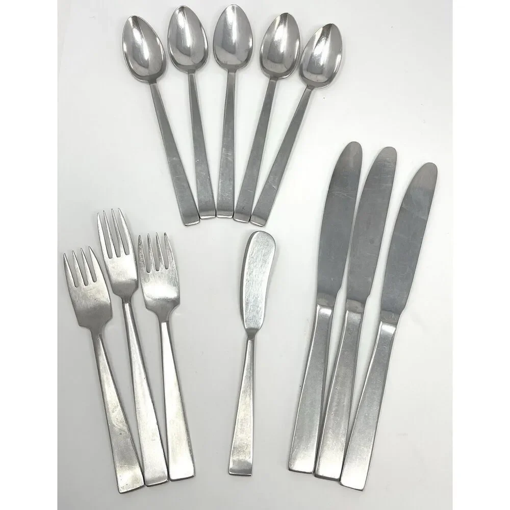 SOLA CORA Flatware Lot MCM HOLLAND STAINLESS STEEL Set Of 12 Forks Knives Spoons